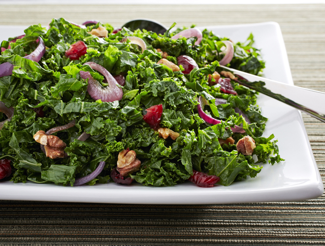 Cider Braised Kale with Cranberries and Walnuts